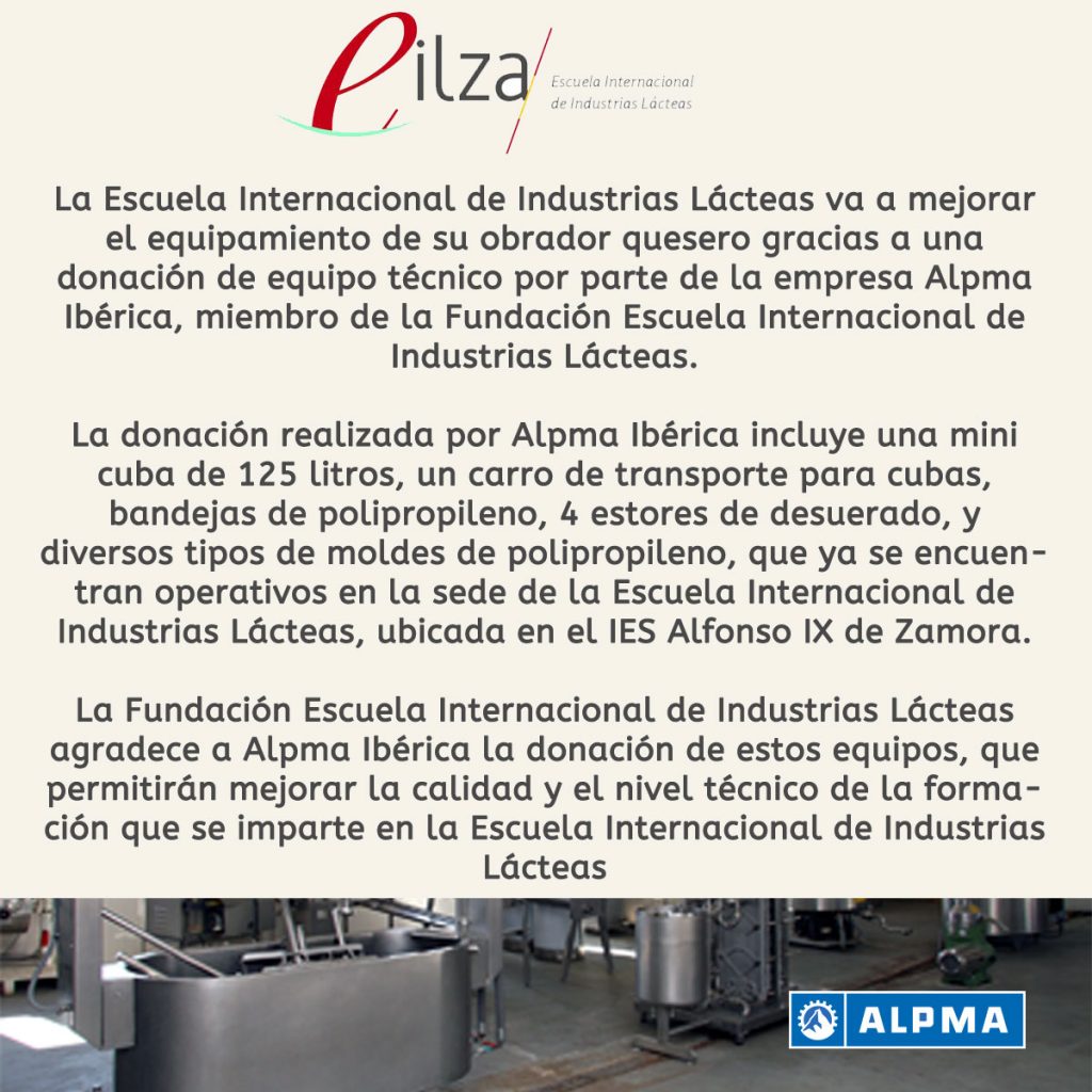 EILZA va a mejorar el equipamiento de su obrador quesero gracias a una donación de equipo técnico de ALPMA IBÉRICA