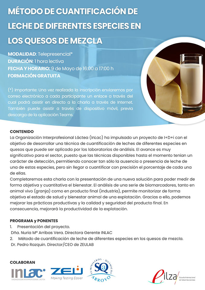 Presentación gratuita: Método de cuantificación de leche de diferentes especies en los quesos de mezcla